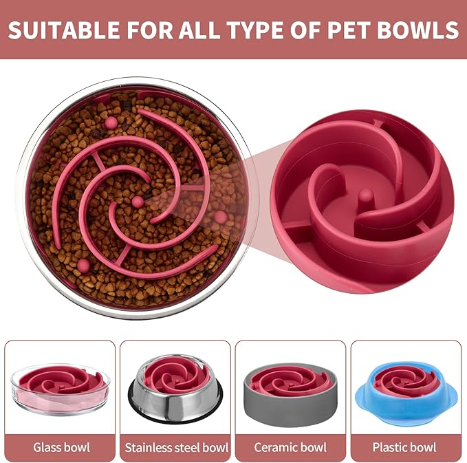 Slow Feeder Dog Bowls Insert, Animire Soft Silicone Slow Eating Dog Food Bowl for Small, Medium and Large Dogs, Compatible with Regular and Elevated Bowls