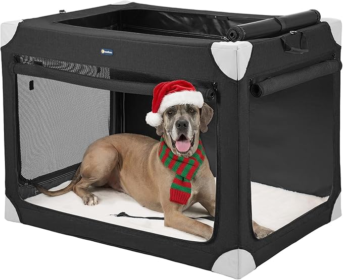 Veehoo Extra Large Dog Crate for Indoor Outdoor, Portable Collapsible Travel Dogs Crate, 48 Inch Soft Foldable Pet Kennel with 4-Door Mesh Windows