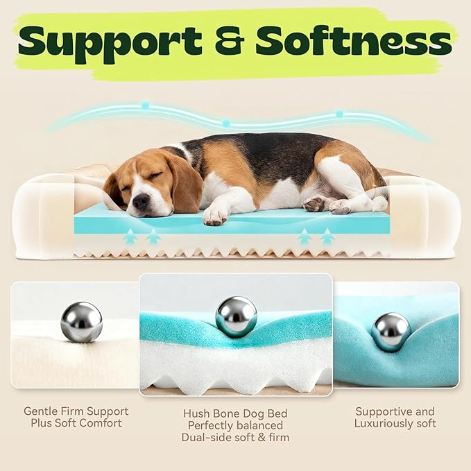Orthopedic Dog Beds Large Sized Dog with Removable Faux Fur Washable Covers,Waterproof Pet Couch Bed with Cooling Gel Memory Foam and Bolster Side for Big Breed Pets,36" Dark Grey