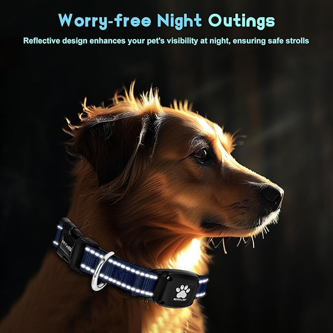 GPS Dog Collar Tracker 2-in-1,Reflective Waterproof Pet Collar,iOS-Only,No Monthly Fees,Unlimited Range,Ideal for Dog Tracking pet Tracker,for Small Medium Large Dogs(S (12.6"-16.5"), Blue)