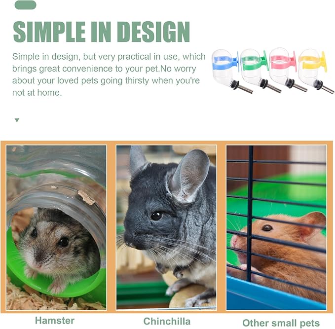 4Pcs Leakproof Hanging Water Bottles for Hamsters and Small Pets Stainless Steel Ball Valve Dispenser with Practical Cage Feeder for Rabbits Guinea Pigs and Rodents