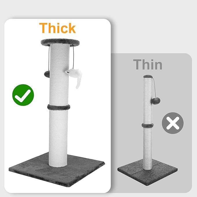 Cat Scratching Post 34 Inches Heavy Duty and Thicker Cat Scratching Post Sisal Rope with Hanging Ball and Mice Scratching Post for Indoor Cats and Adult(Grey)