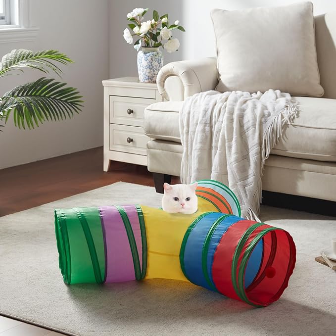 Cat Tunnels for Indoor Cats 3 Way Play Toy Kitty Tunnel Peek Hole Toy with Ball for Cat Tube Fun for Rabbits Kittens and Dogs