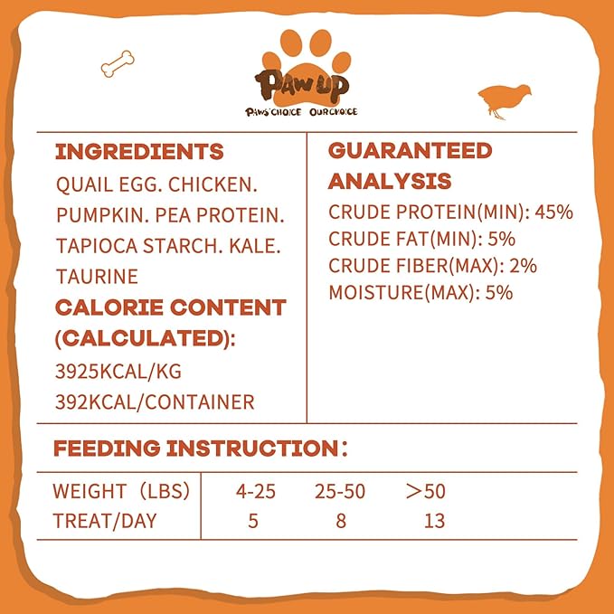 PAWUP Freeze Dried Cat & Dog Treats, Natural Quail Egg Yolk, High Fiber Pumpkin Added, High-Protein Pet Snacks for Coat & Gut Health, 3.5 oz