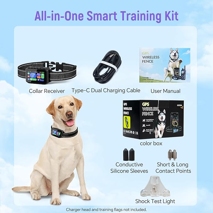 GPS Wireless Dog Fence – with Dog Collar & Free App, Custom GPS Fence, Beep/Vibration/Static Modes, IP67 Waterproof, Long Battery Life, for Dogs 10–120 lbs, Single Collar