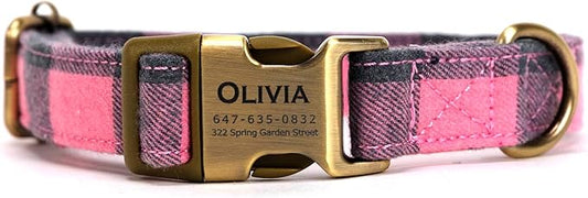 Personalized Dog Collar with Name and Phone Number Engraved,Adjustable Custom Puppy Collar,Organic Cotton Pet Collar for Small Medium Large Boy Girl Dogs