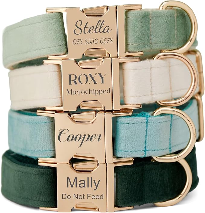 Personalized Velvet Dog Collar with Name & Phone, Multi-Color Options, Metal Quick-Release Buckle, Soft & Stylish (Style-C)