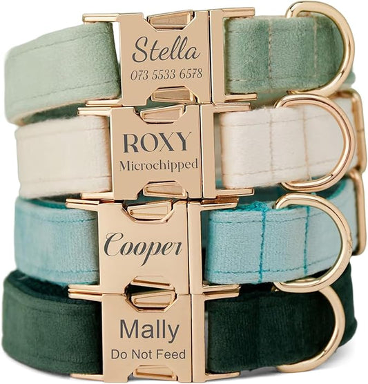 Personalized Velvet Dog Collar with Name & Phone, Multi-Color Options, Metal Quick-Release Buckle, Soft & Stylish (Style-C)