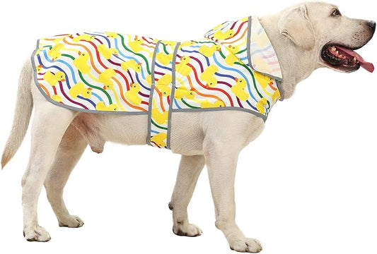 Dog Raincoats for Large Dogs Waterproof Hooded Rain Jacket with Reflective Strips Leash Hole & Poncho Adjustable Fit (Rainbow,XL)