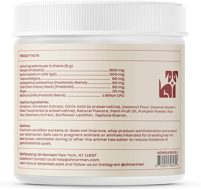 Oh Norman! Probiotic Chews for Dogs, Probiotics for Dogs Digestive Health with Enzymes, Allergy Relief for Seniors, Probiotics for Dog Wellness and Comfort
