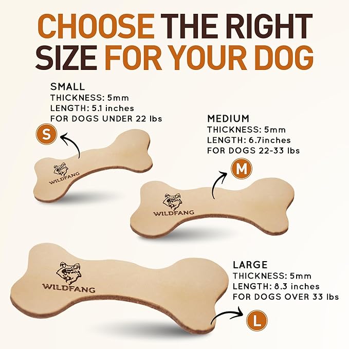 Wildfang® Leather Dog Toy, Medium - Leather Bone for Teething Dog, Dental Toys for Puppies, Training for Chewing Muscles, Puppy Chew Bones for Light or Medium Chewers (for Dogs 22-33 lbs), Pack of 3
