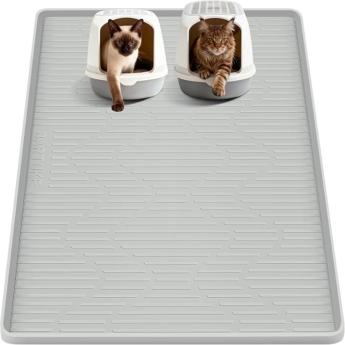 Silicone Cat Litter Mat, 55" x 38" Extra Large Cat Litter Box Mat Litter Trapping Mat for Scatter Control, Waterproof, Soft on Kitty Paws, Clean Floor (Grey)