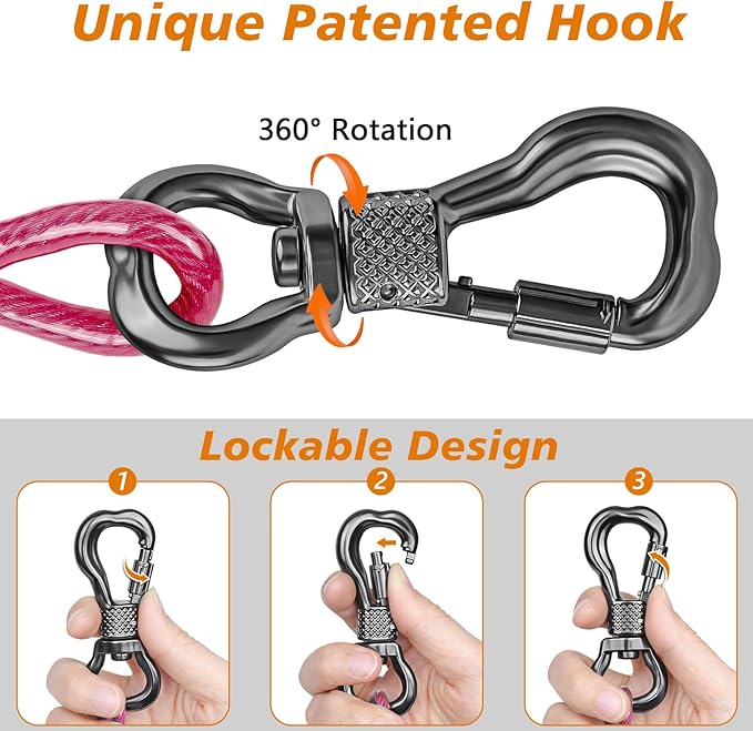 XiaZ Dog Tie Out Cable, 15ft Dog Lead for Yard, Heavy Duty Chain Line Outside for Small Medium Large Dogs Up to 250 lbs, Outdoor Dogs Runner Tether