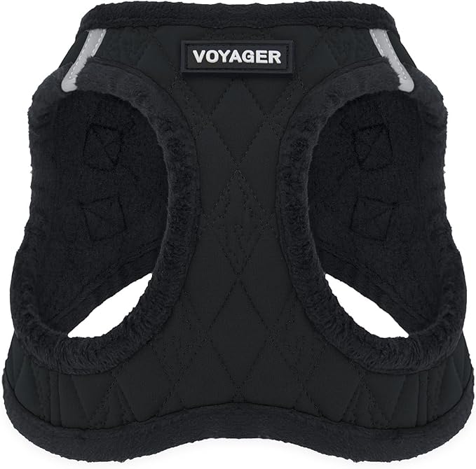 Best Pet Supplies - All Weather Mesh/Plush, Reflective, No Pull Harness for Small, Medium Dogs, Cats - Secure with Hook & Loop Fastener, Buckle, Double D-Rings - Black Plush, M