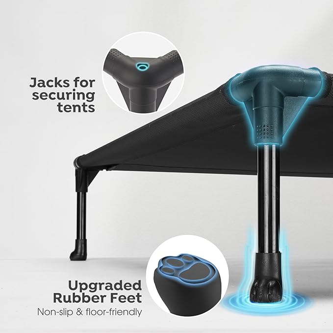 Veehoo 2 Pack Raised Dog Bed, Cooling Elevated Dog Bed, Portable Pet Cot with Washable & Breathable Mesh, No-Slip Feet, Durable Dogs Cots Beds for Large Dogs, 42" x 30", Black, CWC1803-L