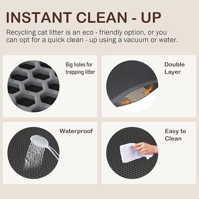 Cat Litter Mat, 47.2x27.6 Inches Double Layer Honeycomb Litter Box Mat, Waterproof Urine Proof Litter Trapping Mat, Reducing Litter Scatter Cat Supplies, Grey