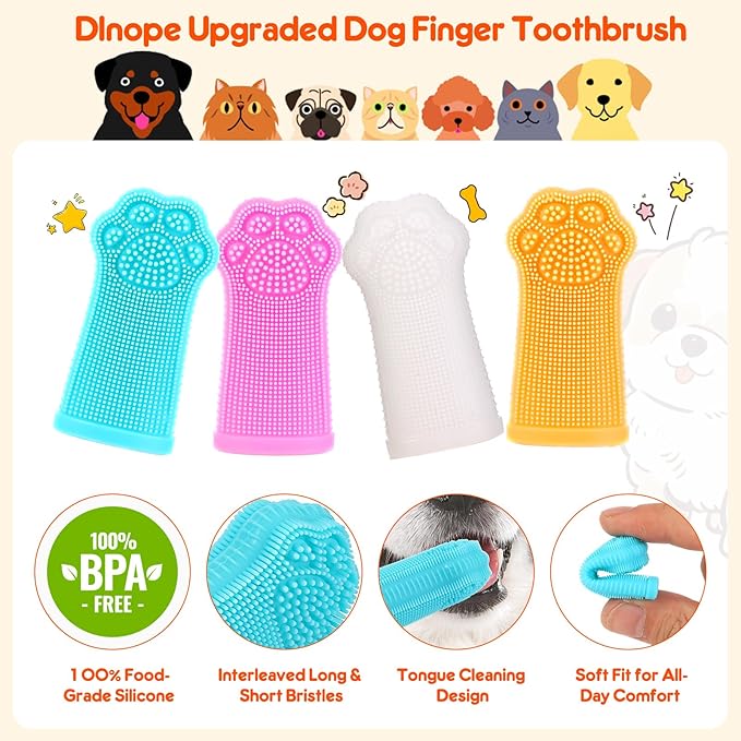 Dog Finger Toothbrush, 4-Pack Finger Toothbrush for Dogs, Upgraded Pet Tooth Brushing Kit, A Fun Dog Teeth Cleaning Tool That Also Doubles as A Gum Massage, Suitable for Medium and Large Dogs.