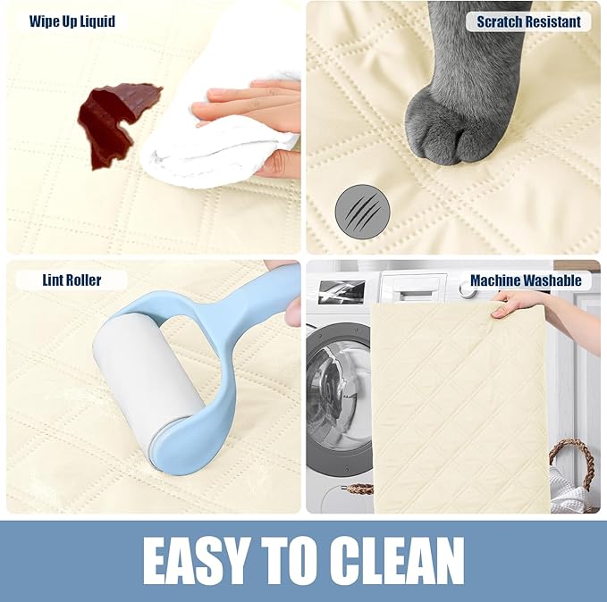 Smiry Waterproof Dog Bed Cover Pet Blanket, Soft Washable Dog Blanket for Furniture Bed Couch Sofa Reversible, Checkered (40"x90", Beige/Beige)