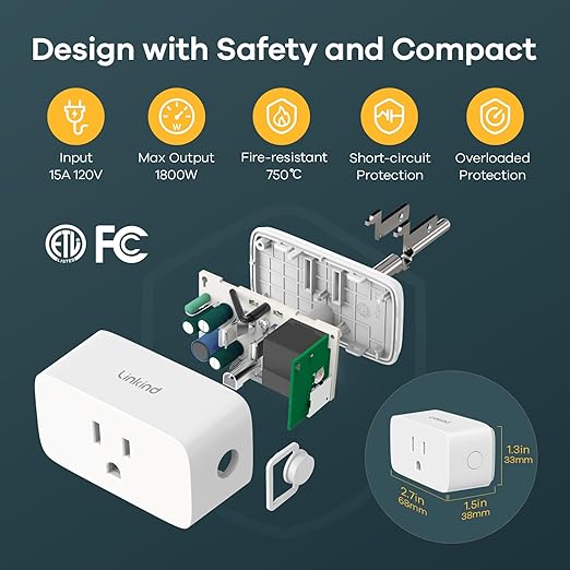 Linkind Matter Smart Plug, Work with Apple Home, Siri, Alexa, Google, SmartThings, Smart Home Smart Outlet Timer 15A/1800W, APP Remote Control & Schedule, ETL & FCC Certified, 2.4G Wi-Fi Only, 4 Pack