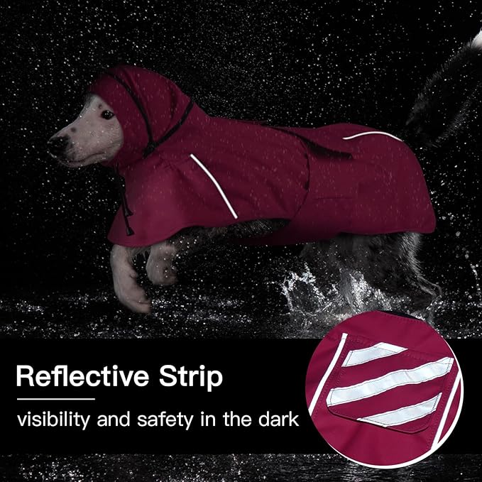 Dog Raincoat Waterproof , Reflective Adjustable Rain Jacket with Leash Hole, Convertible Hood/Collar Rain Coat for Dogs Poncho Breathable Lightweight (Neon Pink, XL)