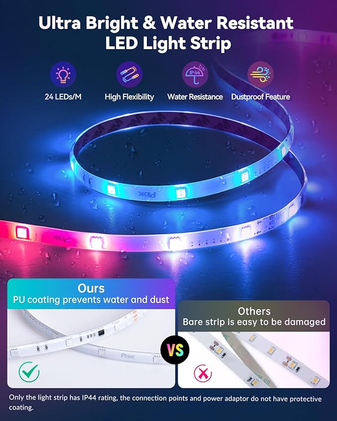 Pak LED Strip Lights 104ft(2x52ft), RGBIC Color Changing Smart Lights with App, Remote & Voice Control, Music Sync, 64 Scenes, Flexible, DIY Cuttable, Easy Installation for Bedroom, TV, Gaming, Party