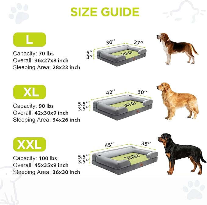 Orthopedic Dog Bed for Extra Large Dogs, XXL Waterproof Egg Crate Memory Foam Pet Bed Bolsters Dog Couch with Washable Cover & Non-Slip Bottom, 45x35