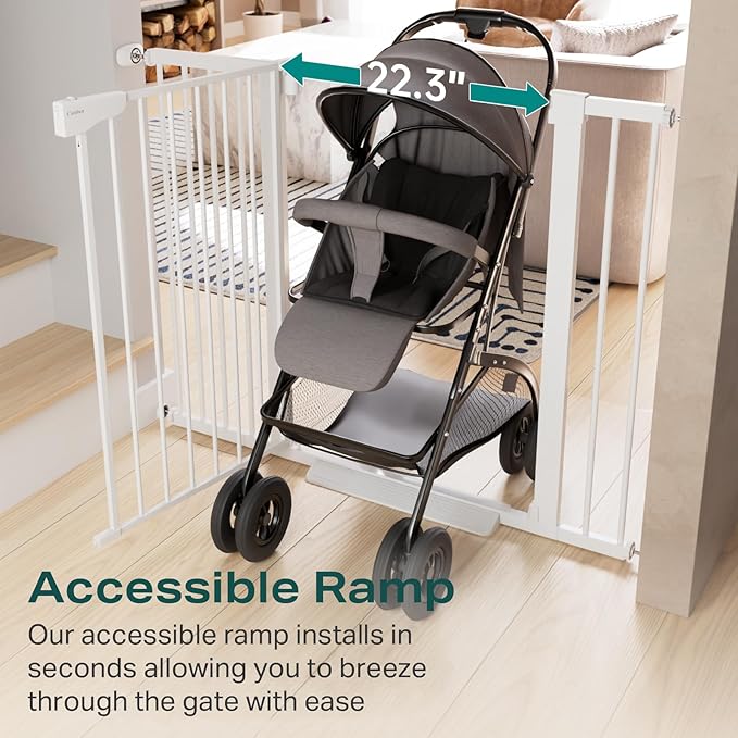 Cumbor 36" Extra Tall Baby Gate for Dogs and Kids with Wide 2-Way Door, 29.7"- 46" Width, and Auto Close Personal Safety for Babies and Pets, Fits Doorways, Stairs, and Entryways, White