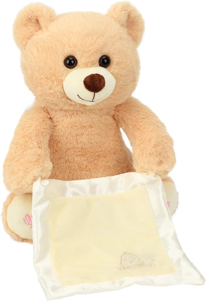 Hopearl Peek A Boo Bear with Security Blanket Interactive Repeats What You Say Plush Teddy Bear Toy Musical Singing Talking Stuffed Animal Adorable Electric Animate Birthday Festival, Beige, 11''