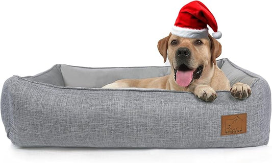 ATIFBOP Orthopedic Dog Bed, Bolster Dog Sofa with Removable Cover, Cooling Pad Memory Foam Couch, Pain Relief Pet Bed (Grey, 40x31x11 inch)