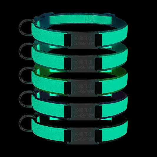 Custom Glow in The Dark Dog Collar with Name & Phone Number, Personalized Reflective Dog Collar for Small Medium Large Dog, Light Up Pet Collar with Engraved ID Tag