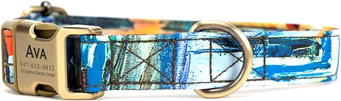 Personalized Dog Collar with Name and Phone Number Engraved,Adjustable Custom Puppy Collar,Organic Cotton Pet Collar for Small Medium Large Boy Girl Dogs