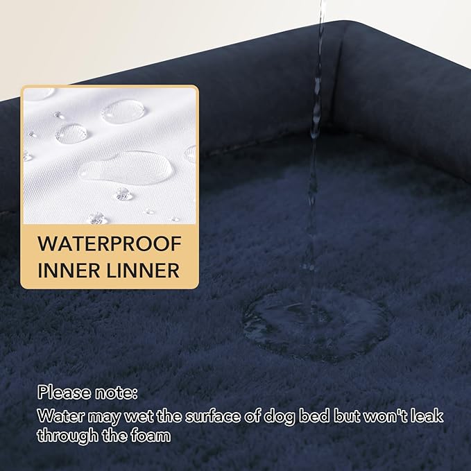 Orthopedic Dog Beds for Large Sized Dogs, Waterproof Egg Crate Foam Medium Dog Couch Beds for Crate 35x22Inch, Washable Pet Beds with Removable Cover and Nonskid Bottom, Navy Blue