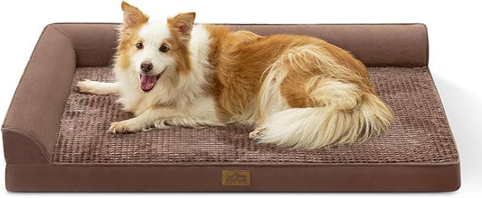 Orthopedic Dog Bed for Large Size Dog, XL Dogs Crate Bed, L Shaped Foam Anti-Slip Bottom Pet Cat Sofa with Washable Removable Cover, Suitable for Pet Up to 100 lbs, 44x32x7 inch, Brown