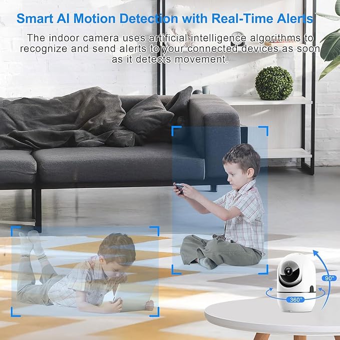 Indoor Security Camera, 5G & 2.4GHz Dog/Puppy/Pet WiFi Security Camera with Phone App, 360° Pan/Tilt Home Cameras Indoor, Smart AI Auto Tracking & Night Vision, US Cloud Storage (2Pack)