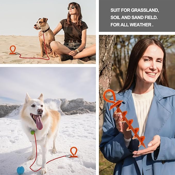 Eurmax USA Heavy Duty Dog Tie Out Stake for Large Dogs up to 210 lbs,Dog Stakes for Outside,Ground Anchor for Dog Leash,Runner Cable, and Pet Gadget Dog Accessories Trampoline Stakes 1-Pack (Orange)