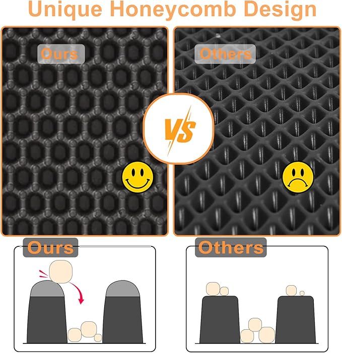 Cat Litter Mat,45"x32" Extra Large Cat Litter Box Mat,Honeycomb Double Layer Kitty Litter Trapping Mat,Soft EVA Material,Urine & Waterproof,Scatter Control,Easy Clean,Washable(Black)