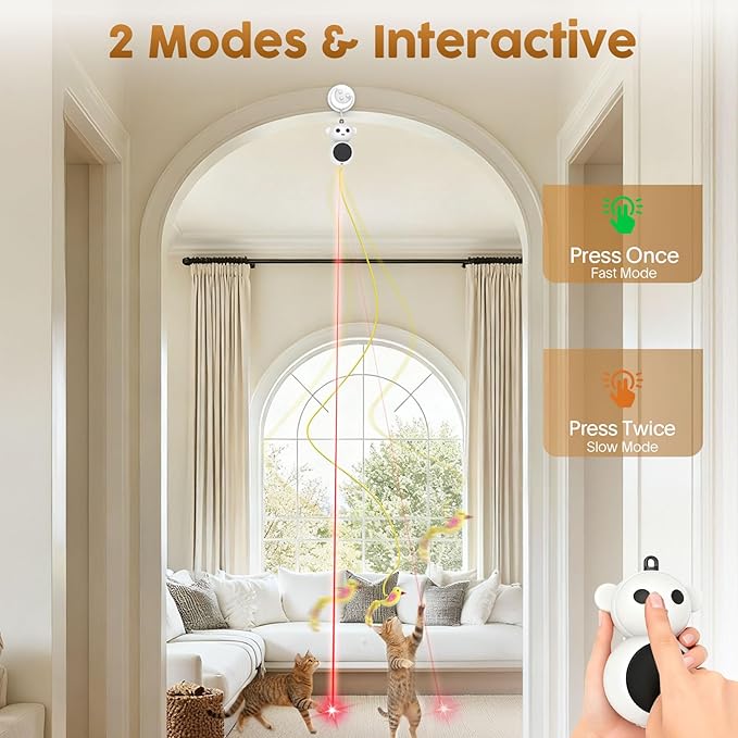 Interactive Cat Toys for Indoor Cats: 2 in 1 Laser Pointer Cat Toy with Automatic Flying Bird & Mouse Wand, Smart Motion Mode Adjustable Speed, USB Rechargeable Safe for Bored Kittens and Adult Cats