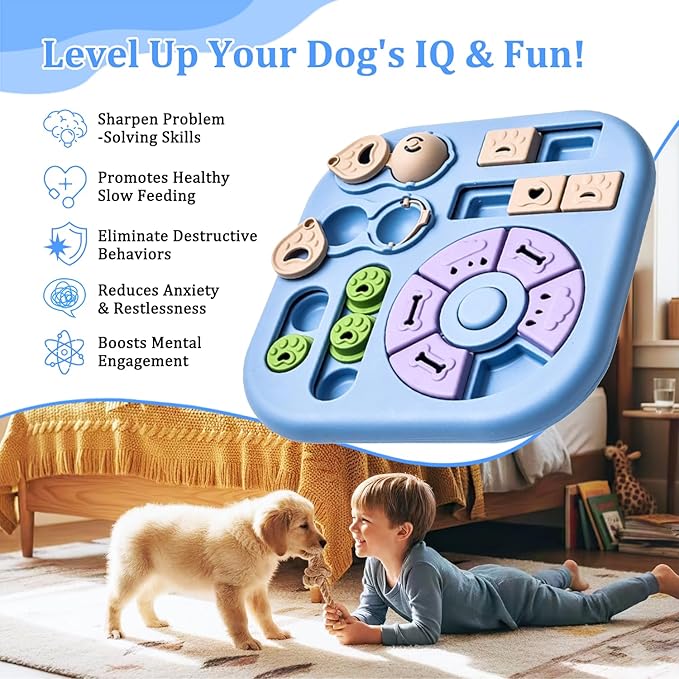Interactive Dog Puzzle Toy, 4-in-1 Dog Enrichment Toy for Smart Dogs, Advanced Brain Games for Mental Stimulation, Non-Slip Slow Feeder & Treat Dispenser to Reduce Boredom and Destructive Behavior