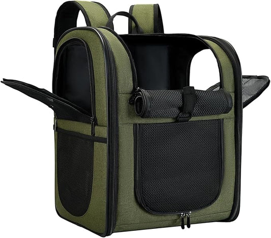 Apollo Walker Dog & Cat Carrier Backpack for 4-18lb Pets - Ventilated Safe Design with Padded Back Support, Breathable Mesh Pet Backpack for Hiking, Travel, Outdoor (Green)