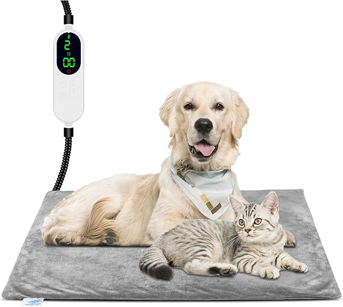 Pet Heating Pad for Cats Dogs, Electric Heated Dog Bed Indoor with Timer, 9 Level Temperature Heated Pet Bed with Chew Resistant Cord, Auto Power-Off Dog Cat Heating Pad