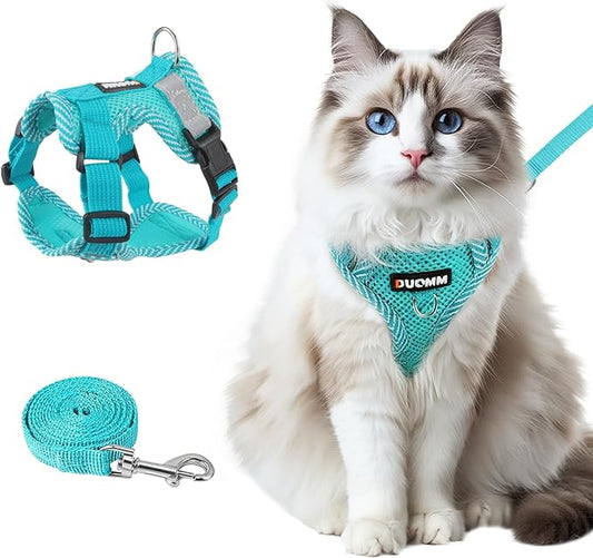 wanheart Cat Harness and Leash Set - Escape Proof Adjustable Breathable Vest for Cats, Soft Mesh Padded Harness with Reflective Strips - Easy Control for Kittens, Indoor & Outdoor Cats (Emerald, L)