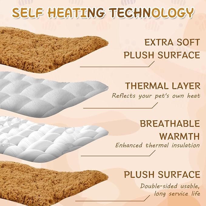 3 Pack Self Warming Cat Dog Bed Leaf Shape Self Heating Pet Mat Non Electric Washable Thermal Sleeping Pad Plush Heated Pet Mat for Crate Floor Indoor Outdoor(Orange,Large-19 x29)
