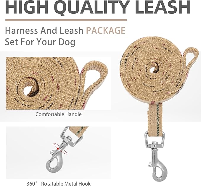 PUPTECK Soft Mesh Dog Harness and Leash Set Step-in Plaid Puppy Padded No Pull Vest Harness for XS Small Medium Sized Dogs Cats Outdoor Walking, Beige S