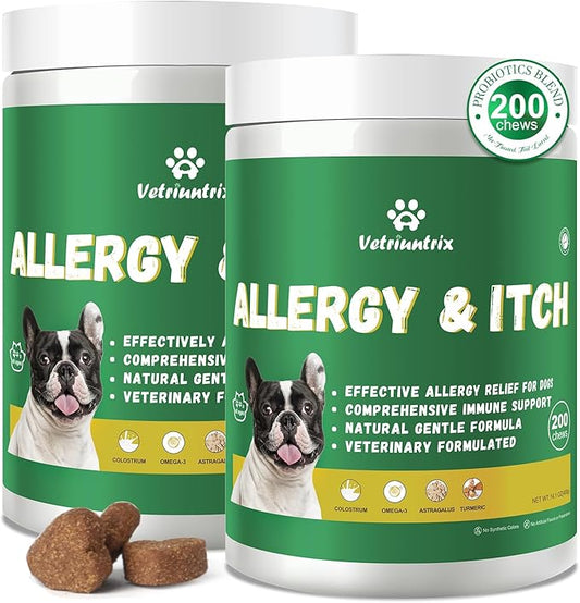 Dog Allergy Chews, Dog ltching Skin Relief with Probiotics Omega 3, Allergy Relief for Large Dogs ltching Licking Paws, Support Seasonal Allergy, Gut & Digestive Health and lmmune System-400ct