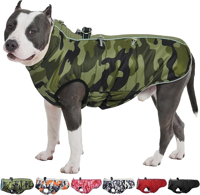Dog Coat Winter Warm Dog Jackets for Large Dogs Reflective Snowsuit with Harness Fleece Dogs Snow Jacket Waterproof Pet Clothes for Cold Weather