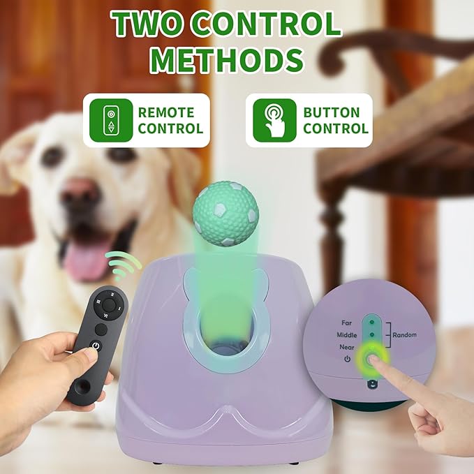 Dog Ball Throwing Machine Automatic for Small to Medium Sized Dogs, Dog Interactive Toy Pet Ball Launcher with Balls (Purple with Remote Control)