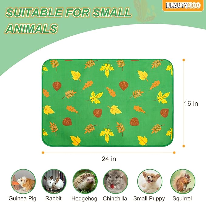 BEAUTYZOO 2 Pack Guinea Pig Bedding Washable, Reversible Guinea Pig Fleece Cage Liners, Waterproof Reusable & Anti Slip Guinea Pig Pee Pad, Super Absorbent Mat for Rabbit Bunny Hamster Rat- 16"x24"