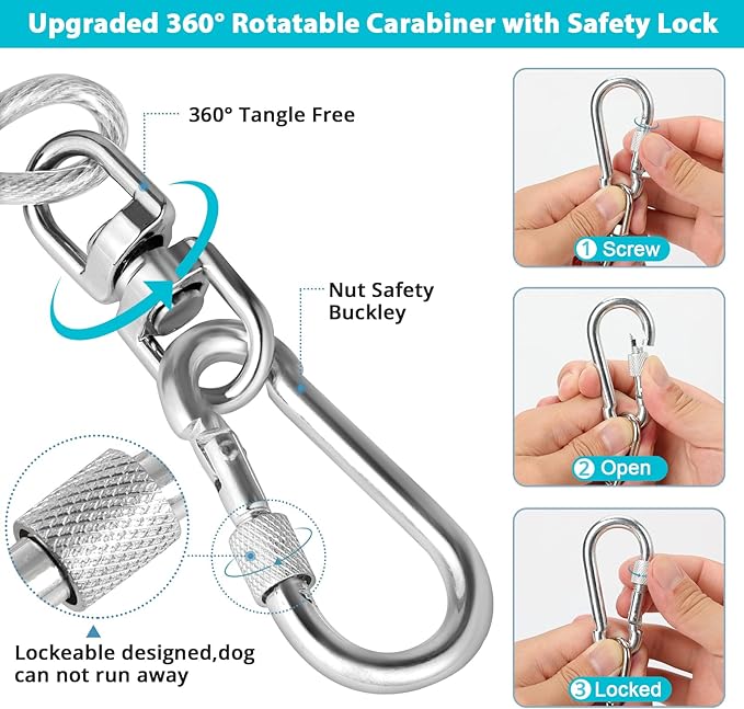 jenico Dog Tie Out Cable: 15 ft Dog Lead for Yard - Heavy Duty Chain Leash Outside for Small Large Dogs Up to 500 lbs - Outdoor Dog Runner Tether