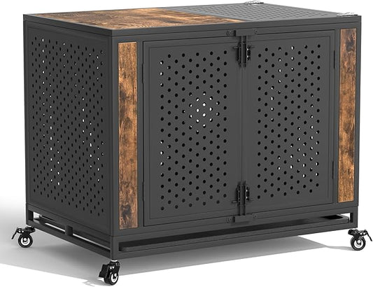 38" Heavy Duty Dog Crate Furniture for Medium and Large Dogs, Enclosed Design with 0.5 inch Holes, Indestructible Metal Kennel for High Anxiety Dogs, Chew Proof Indoor Pet House Cage, Brown