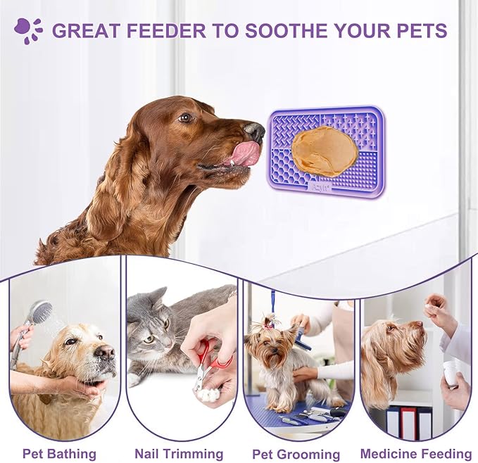 Licking Mat for Dogs & Cats 2 Pack, Slow Feeder Lick Pat for Large Dogs and Puppies, Anxiety Relief Dog Toys Feeding Mat for Butter Yogurt Peanut, Pets Bathing Grooming Training Mat (9.9'' × 6'')